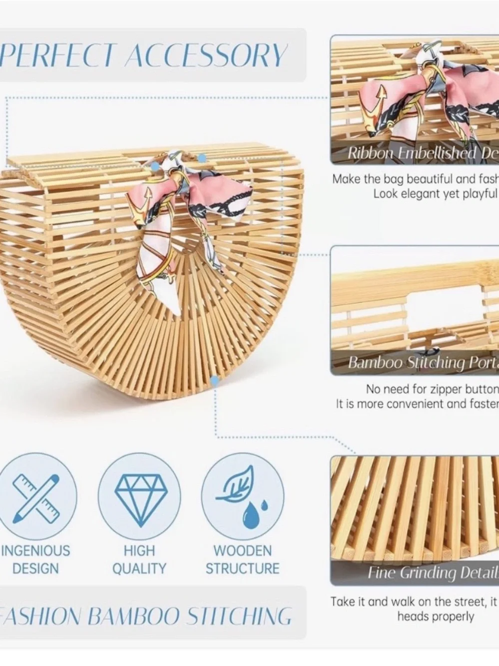 Natural Bamboo Arc Tote - Unbranded
